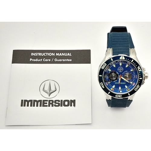 224 - IMMERSION DIVERS  CHRONOGRAPH 316L WATCH. Multi Dial Blue Face Model with rotating bezel. Quartz Mov... 