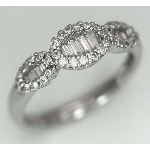 235 - A 14K WHITE GOLD MIXED CUT DIAMOND RING. 0.35CTW, 2.5G TOTAL WEIGHT. SIZE M. Ref: SC 2067