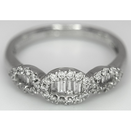 235 - A 14K WHITE GOLD MIXED CUT DIAMOND RING. 0.35CTW, 2.5G TOTAL WEIGHT. SIZE M. Ref: SC 2067
