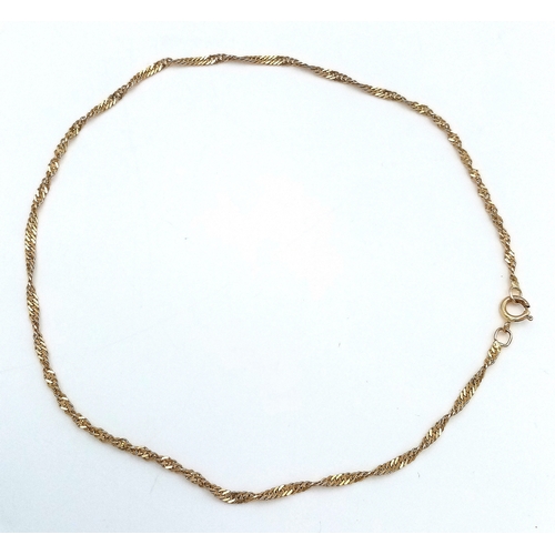 245 - Classic 9 CARAT GOLD ‘TINSEL TWIST’  ANKLE CHAIN. 1.0 grams. 23 cm. Please see pictures.