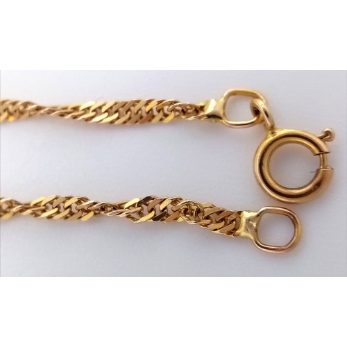 245 - Classic 9 CARAT GOLD ‘TINSEL TWIST’  ANKLE CHAIN. 1.0 grams. 23 cm. Please see pictures.