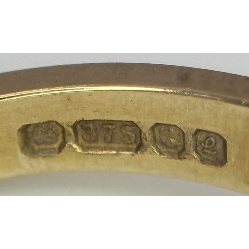 270 - A Vintage 9K Yellow Gold Diamond Chevron Ring. Seven diamonds. Size P. 2.5g.