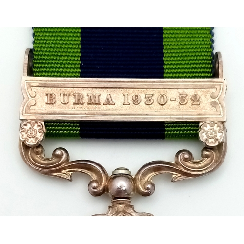 291 - An Indian General Service Medal 1908, with clasp ‘Burma 1930-32’.  Named to: 2319017 Sgln  A S Phill... 
