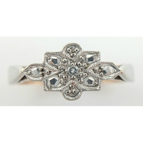 302 - A 9K YELLOW GOLD AND PLATINUM VINTAGE DIAMOND RING. 2.5G TOTAL WEIGHT, SIZE L. Ref: SC 2003