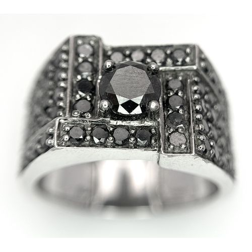 54 - A 10K WHITE GOLD BLACK DIAMOND SET RING. APPROX 2CTW, 8.8G TOTAL WEIGHT. SIZE U. Ref: SC 2064