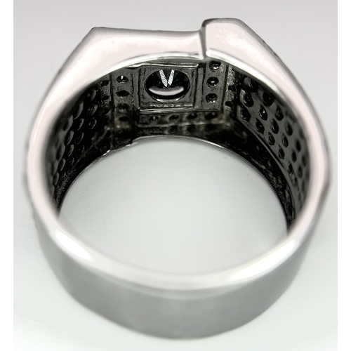 54 - A 10K WHITE GOLD BLACK DIAMOND SET RING. APPROX 2CTW, 8.8G TOTAL WEIGHT. SIZE U. Ref: SC 2064