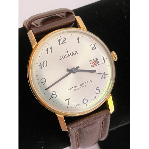 203 - Gentleman’s rare Vintage 1960’s ‘JOSMAR’  WRISTWATCH. Finished in Gold Tone. 17 Jewels. Anti-magneti... 