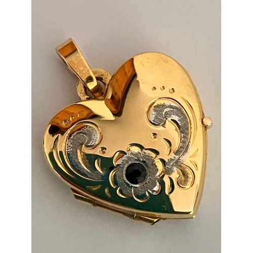 210 - Dainty 9 CARAT GOLD LOCKET Pendant. Full UK hallmark. Sapphire detail to front. Excellent condition.... 