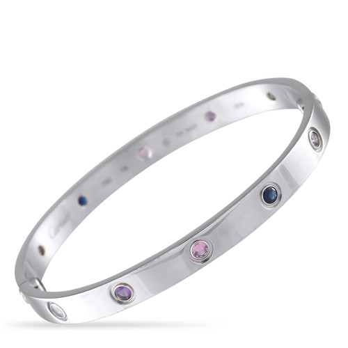 204 - A Cartier LOVE bangle 18K White Gold Multicolored Sapphire Bracelet. Dazzling multicolored Sapphire ... 