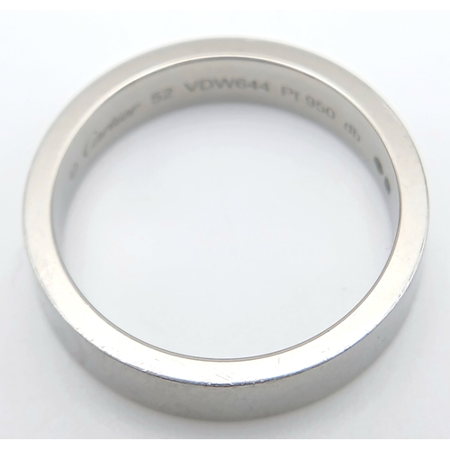 198 - A Cartier 950 Platinum Band Ring. Size L 1/2. 6.8g. Comes with Cartier packaging and a COA.  Ref: J1... 