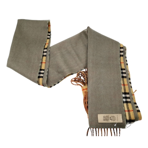 211 - A Burberry Wool Cashmere House Check Fringe Scarf in Camel and Green. Featuring Burberry’s classic c... 