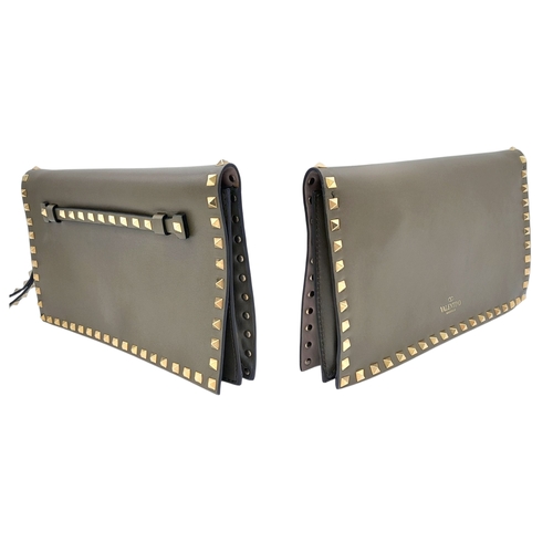 277 - A Valentino Garavani Nappa Rockstud Wristlet Clutch. Olive Green leather exterior with gold-toned st... 