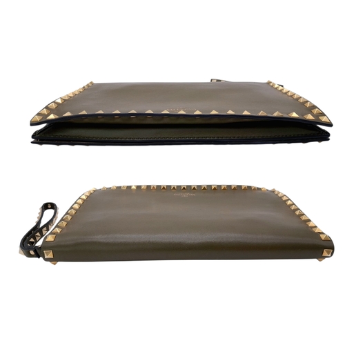 277 - A Valentino Garavani Nappa Rockstud Wristlet Clutch. Olive Green leather exterior with gold-toned st... 