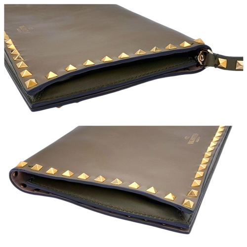 277 - A Valentino Garavani Nappa Rockstud Wristlet Clutch. Olive Green leather exterior with gold-toned st... 