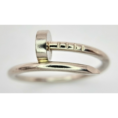 321 - A Cartier 18K White Gold Juste un Clou Band Ring. Size P. 3.75g.  Ref: J227