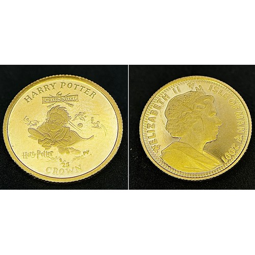 213 - A SET OF 6 HARRY POTTER COMMEMORATIVE 24K GOLD, 1/25 PROOF CROWN COINS - ISLE OF MAN. QUEEN ELIZABET... 