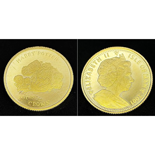 213 - A SET OF 6 HARRY POTTER COMMEMORATIVE 24K GOLD, 1/25 PROOF CROWN COINS - ISLE OF MAN. QUEEN ELIZABET... 