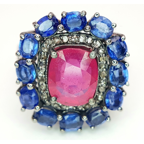 127 - A 2ct Ruby Ring with a 3ctw Kyanite Gemstone and 0.2ctw Diamond Surround. Size O. CD-1879.