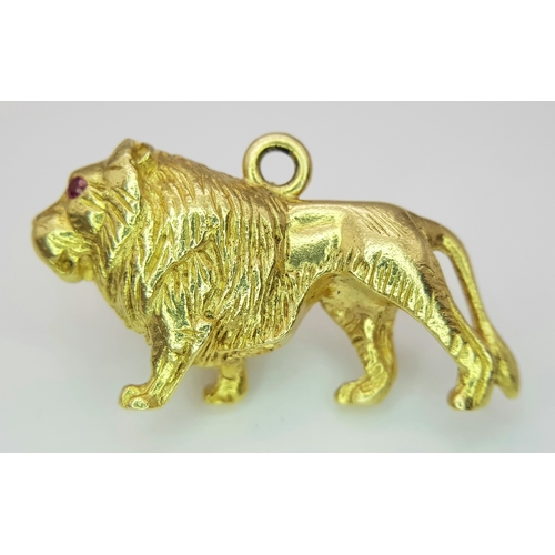 148 - A Glorious 18K Yellow Solid Gold Lion with Ruby Eyes Pendant/charm. Wonderful detail and heavy weigh... 