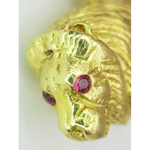 148 - A Glorious 18K Yellow Solid Gold Lion with Ruby Eyes Pendant/charm. Wonderful detail and heavy weigh... 