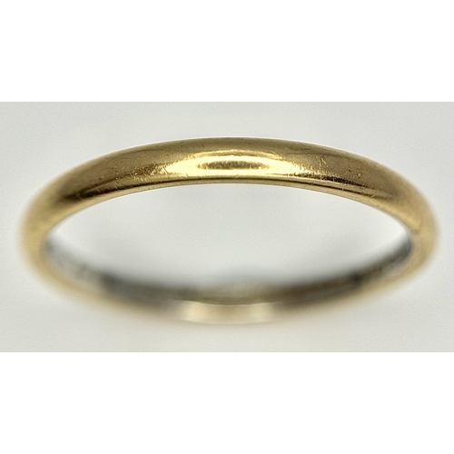 169 - An Antique 22K Gold and Platinum Band Ring. Size O 1/2. 3mm width. 2.63g.