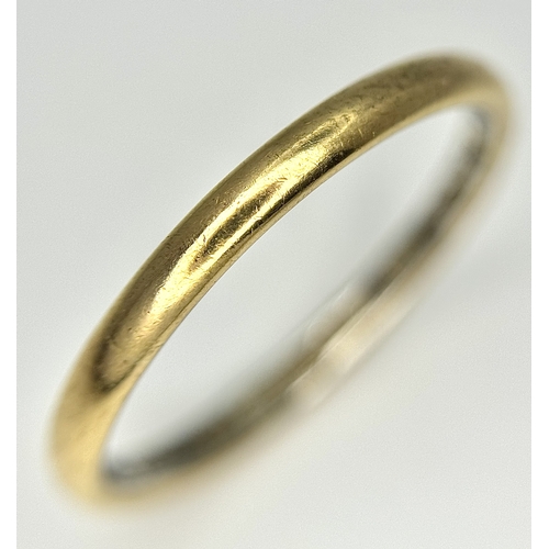 169 - An Antique 22K Gold and Platinum Band Ring. Size O 1/2. 3mm width. 2.63g.