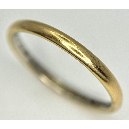 169 - An Antique 22K Gold and Platinum Band Ring. Size O 1/2. 3mm width. 2.63g.