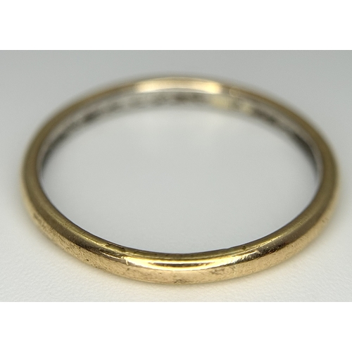 169 - An Antique 22K Gold and Platinum Band Ring. Size O 1/2. 3mm width. 2.63g.