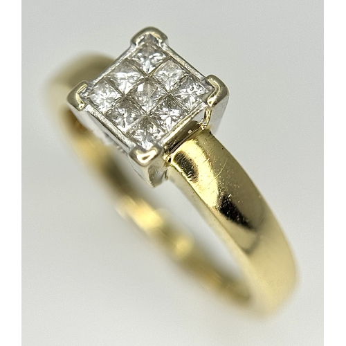 145 - AN 18K YELLOW GOLD DIAMOND RING. 0.25CT. 4.1G. SIZE O. A/S 1270.