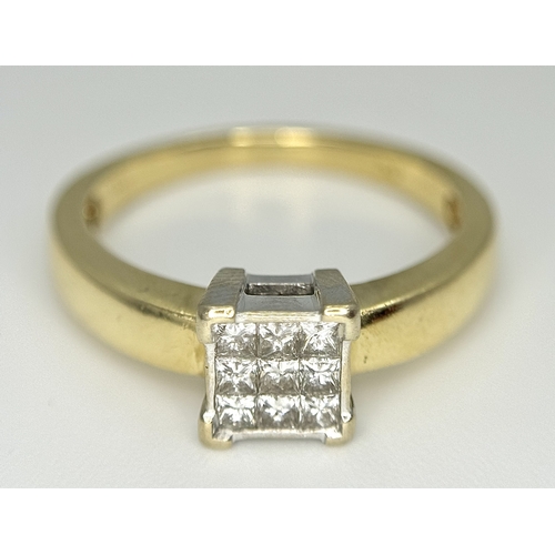 145 - AN 18K YELLOW GOLD DIAMOND RING. 0.25CT. 4.1G. SIZE O. A/S 1270.