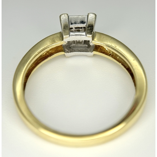145 - AN 18K YELLOW GOLD DIAMOND RING. 0.25CT. 4.1G. SIZE O. A/S 1270.