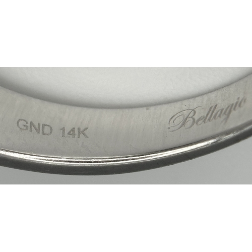 166 - A 14K WHITE GOLD DIAMOND TRIPLE HALO RING WITH DIAMOND SET SHOULDERS. MARKED BELLAGIO INSIDE. 0.90CT... 