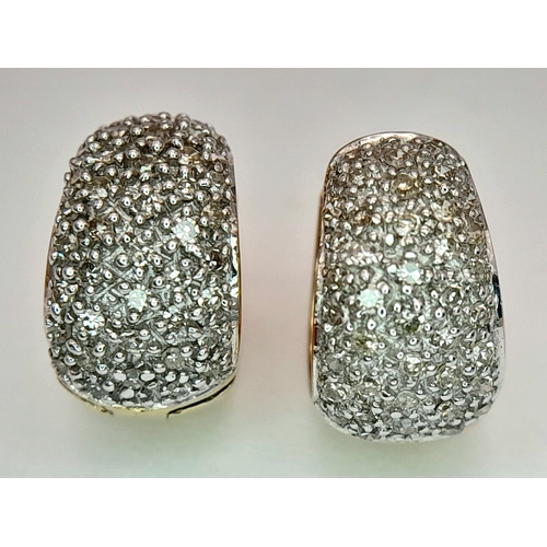 121 - A PAIR 9K YELLOW GOLD DIAMOND SET MINI CHUNKY HOOP EARRINGS 6.1G TOTAL WEIGHT, 0.8CM DIAMETER. REF: ... 