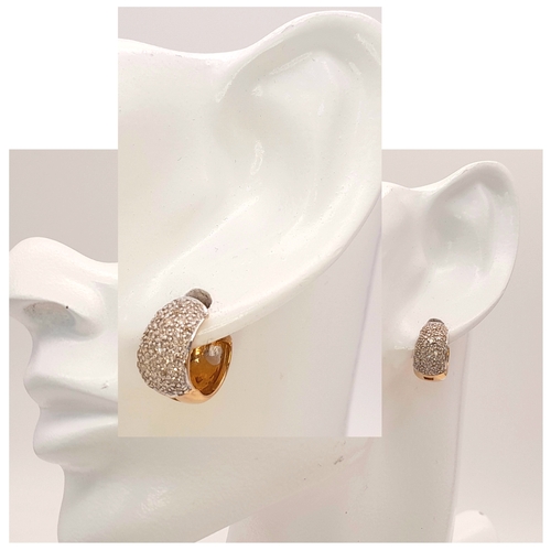 121 - A PAIR 9K YELLOW GOLD DIAMOND SET MINI CHUNKY HOOP EARRINGS 6.1G TOTAL WEIGHT, 0.8CM DIAMETER. REF: ... 