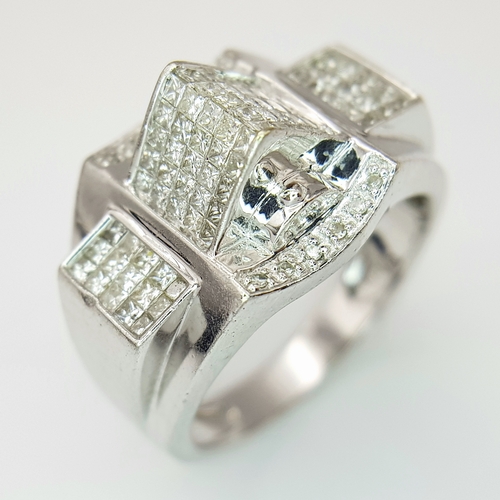 124 - A 14K WHITE GOLD FANCY DIAMOND SET RING. 1.75CTW. 9.5G. SIZE U. JR3002.