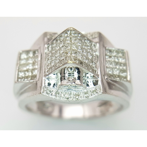 124 - A 14K WHITE GOLD FANCY DIAMOND SET RING. 1.75CTW. 9.5G. SIZE U. JR3002.