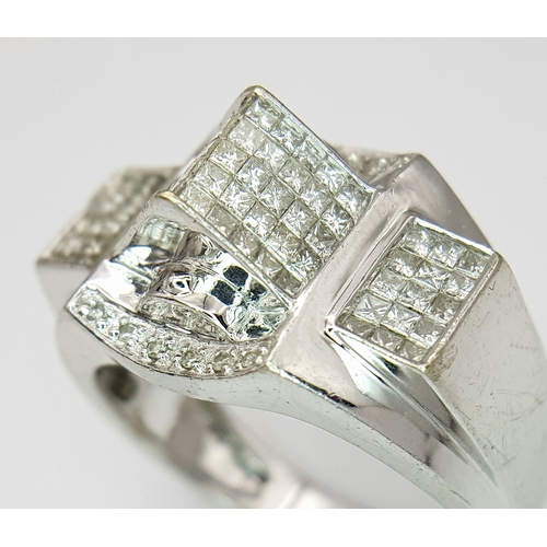 124 - A 14K WHITE GOLD FANCY DIAMOND SET RING. 1.75CTW. 9.5G. SIZE U. JR3002.