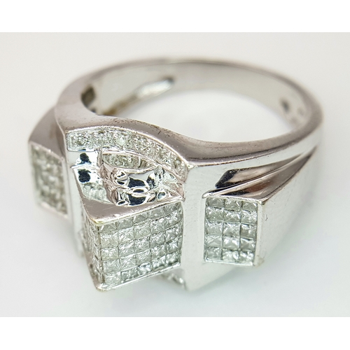 124 - A 14K WHITE GOLD FANCY DIAMOND SET RING. 1.75CTW. 9.5G. SIZE U. JR3002.