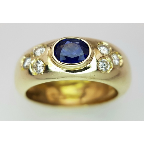 128 - A 14K YELLOW GOLD DIAMOND & SAPPHIRE RING 4.4G TOTAL WEIGHT, SIZE L. REF: SC 3082