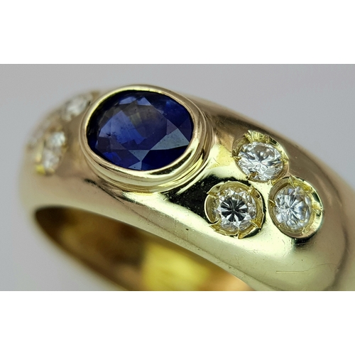 128 - A 14K YELLOW GOLD DIAMOND & SAPPHIRE RING 4.4G TOTAL WEIGHT, SIZE L. REF: SC 3082