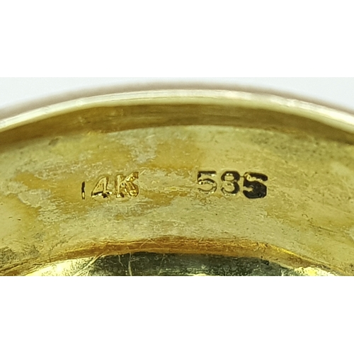 128 - A 14K YELLOW GOLD DIAMOND & SAPPHIRE RING 4.4G TOTAL WEIGHT, SIZE L. REF: SC 3082