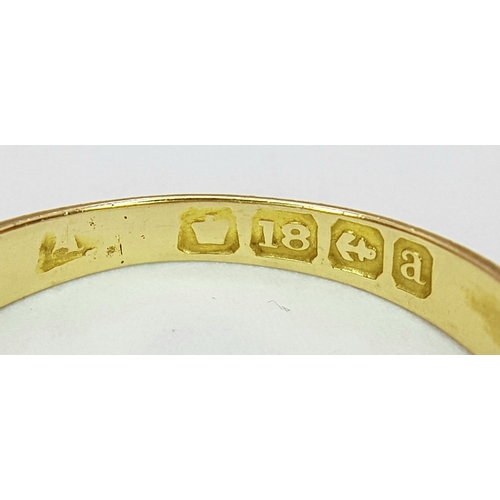 171 - AN 18K YELLOW GOLD ANTIQUE DIAMOND & RUBY RING 4.1G TOTAL WEIGHT, SIZE L HALLMARKED BIRMINGHAM 1900.... 