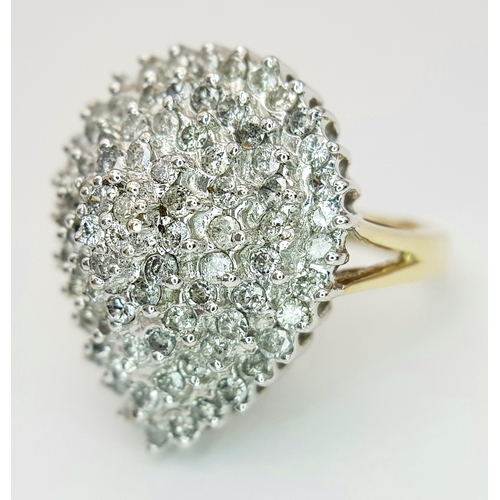 173 - A 9K YELLOW GOLD PEAR SHAPED DIAMOND CLUSTER RING 0.70CT , 7.2G TOTAL WEIGHT, SIZE N. REF: SC 3025