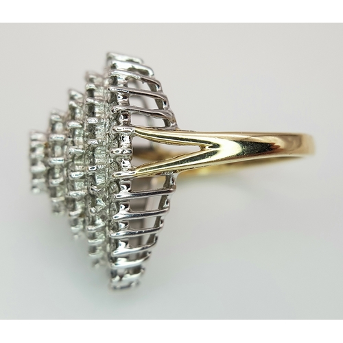 173 - A 9K YELLOW GOLD PEAR SHAPED DIAMOND CLUSTER RING 0.70CT , 7.2G TOTAL WEIGHT, SIZE N. REF: SC 3025