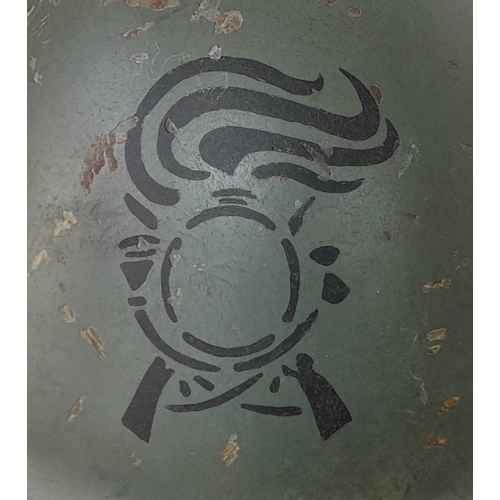 125 - WW2 Italian Bersaglieri light infantry M33 Helmet with liner and chinstrap.