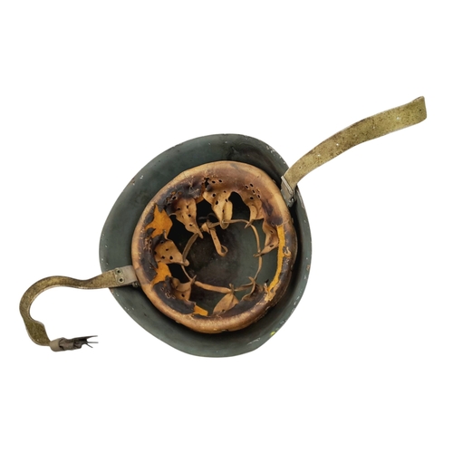 125 - WW2 Italian Bersaglieri light infantry M33 Helmet with liner and chinstrap.