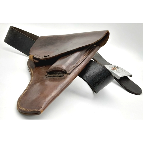 160 - WW2 French Resistance Belt with holster. The belt and buckle are captured German with a cross of Lor... 
