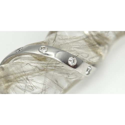 165 - A Quartz Wrapped 18K Gold and Diamond Pendant on an 18K White Gold Disappearing Necklace. 6cm and 40... 