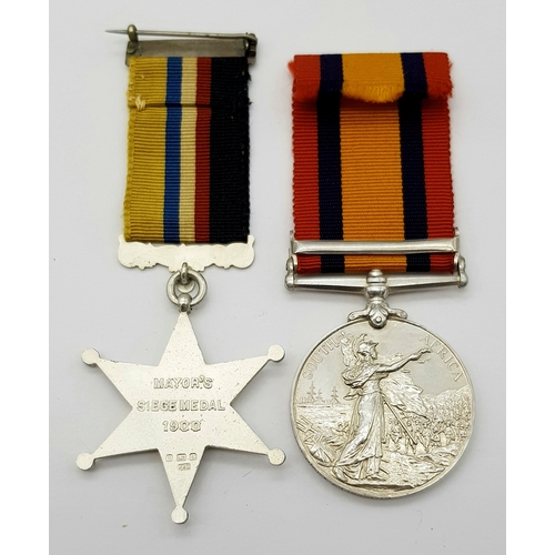 46 - A pair of medals to a defender of Kimberley during the siege of the town by the Boer forces under Co... 