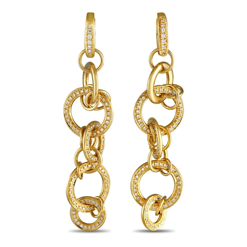 143 - A Pair of Di Modolo 18K Yellow Gold 1.30ct Diamond Dangle Earrings. Interlocking links crafted from ... 
